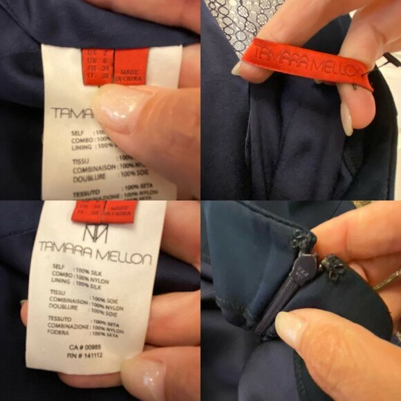 Tamara Mellon Lace-Insert Spaghetti Strap Navy Blue Silk Slip Mini Dress Size 2 - Picture 10 of 12